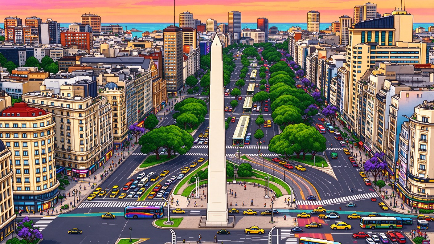 El Obelisco en la Avenida 9 de Julio, en pixel art